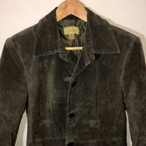 Caslon Brown Suede Leather Button Up Coat M - Picture 2 of 7